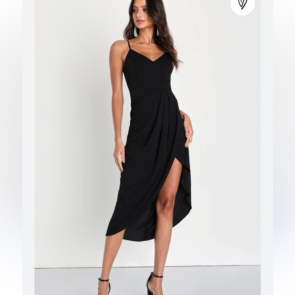 Lulu's Reinette Black V Neck Midi Dress Size XL NWT